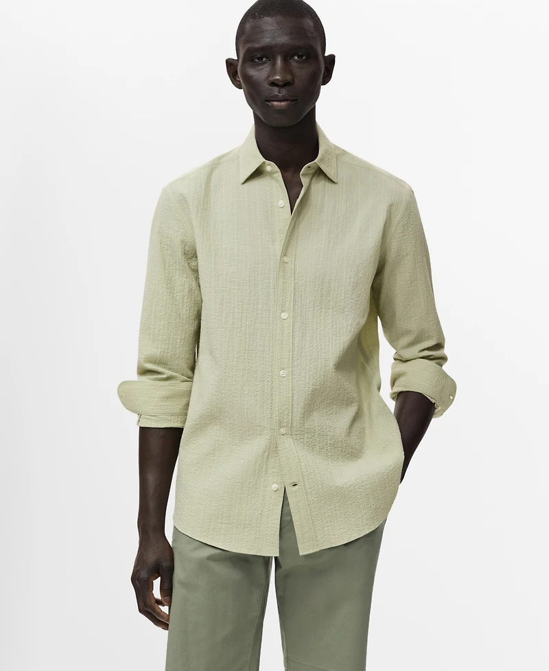 Mango Men's Regular-Fit Stripe-Textured Shirt