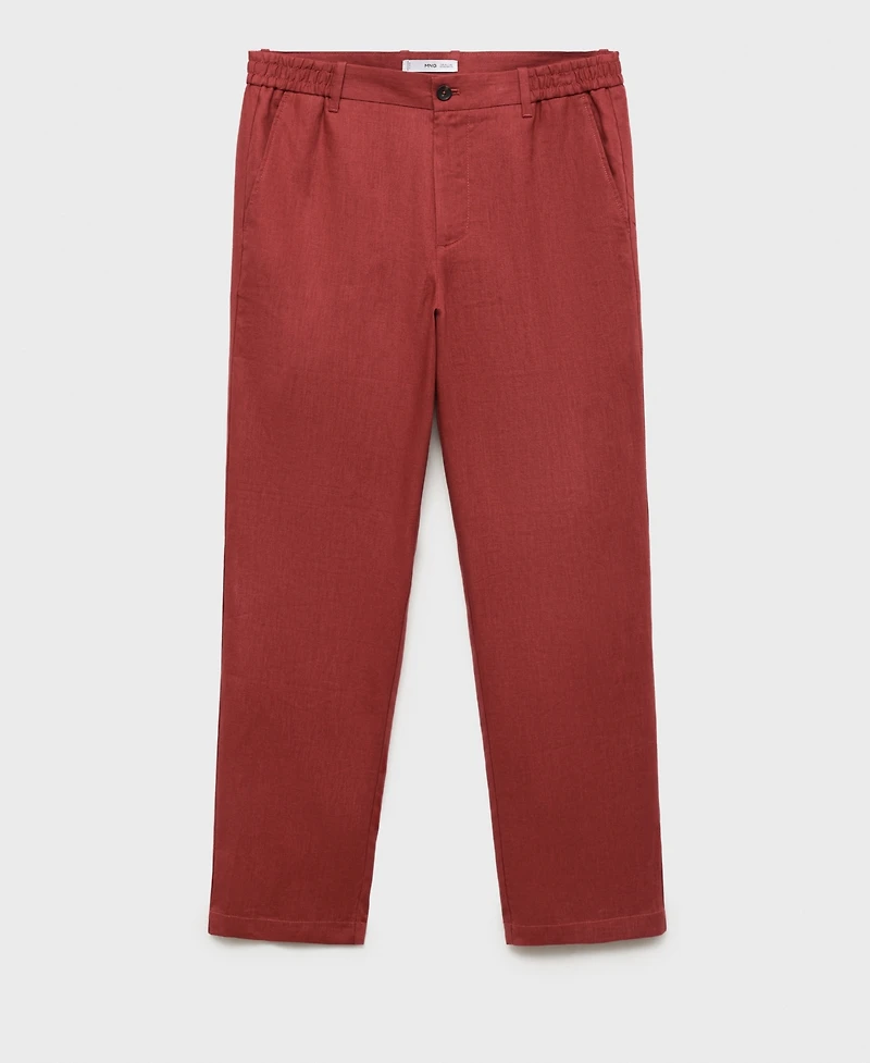 Mango Men's Elastic Waistband Linen Pants