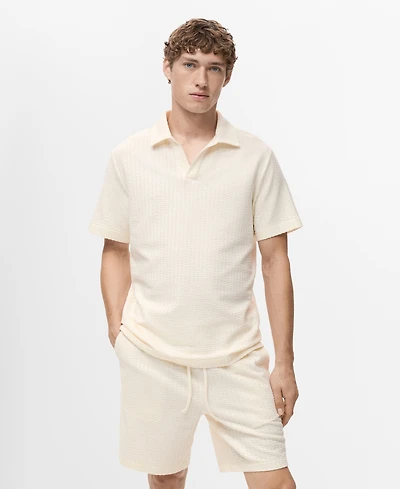 Mango Men's Seersucker Cotton Polo Shirt