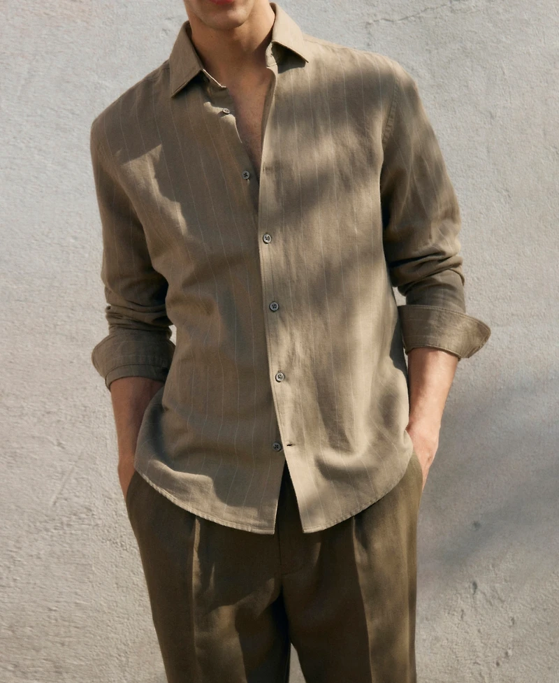 Mango Men's Linen Pinstripe Shirt
