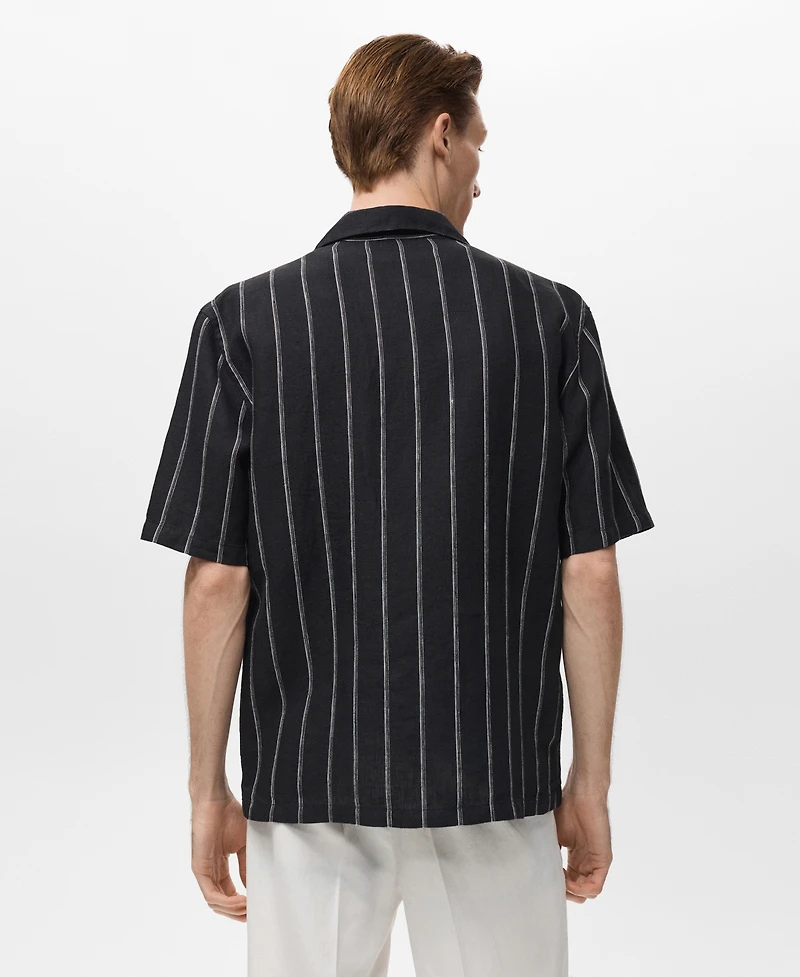 Mango Men's Linen Short-Sleeve Striped Shirt