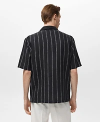 Mango Men's Linen Short-Sleeve Striped Shirt