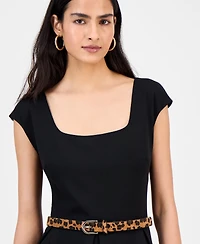 julia jordan Women's Square-Neck Cap-Sleeve Fit & Flare Dress