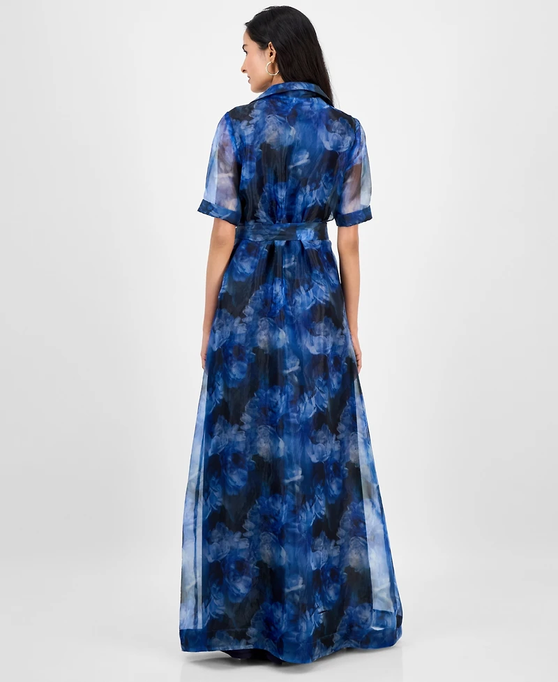 julia jordan Women's Floral-Print Short-Sleeve Maxi Shirtdress