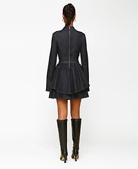 Avec Les Filles Long-Sleeve Fit & Flare Mini Dress