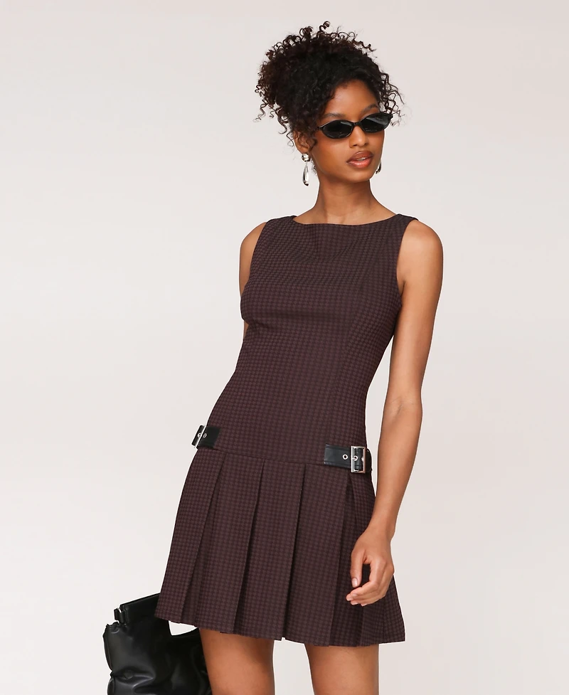 Avec Les Filles Boat-Neck Sleeveless Short Fit & Flare Dress