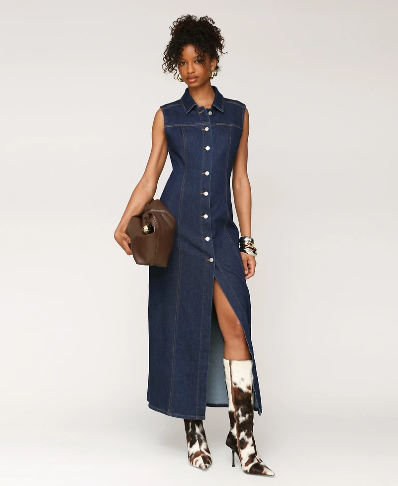 Avec Les Filles Women's Sleeveless Long Shirtdress
