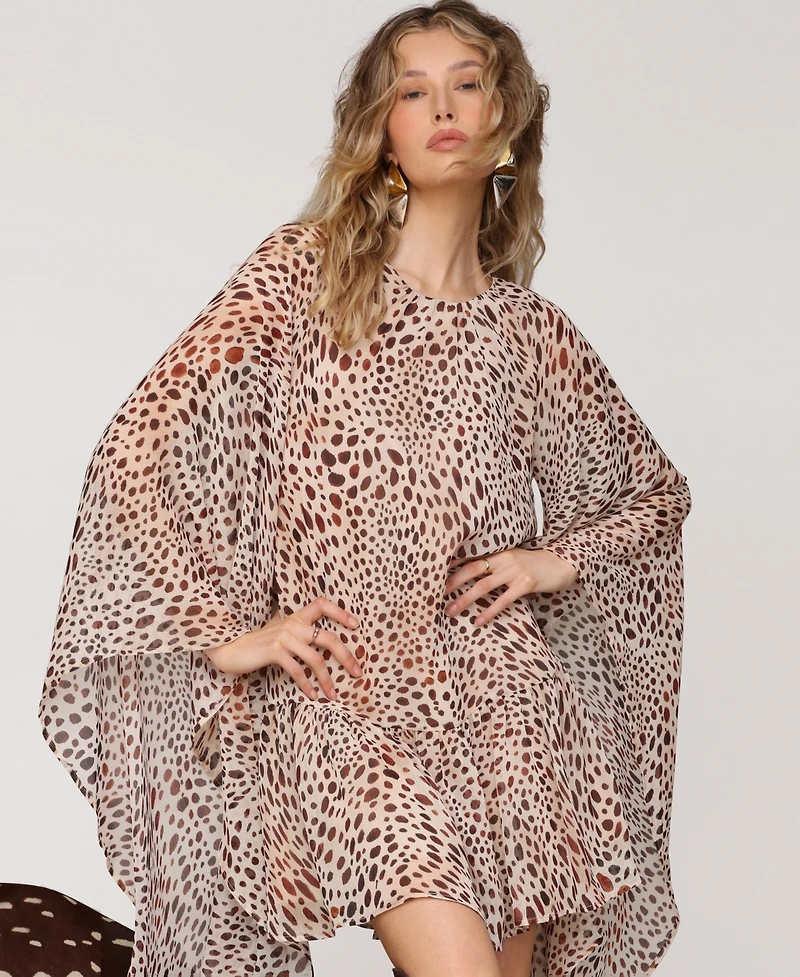 Avec Les Filles Women's Printed Chiffon Short Shift Dress