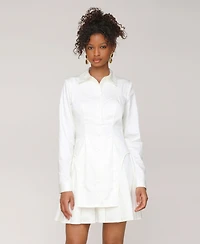 Avec Les Filles Women's Collared Long-Sleeve Short Shirtdress