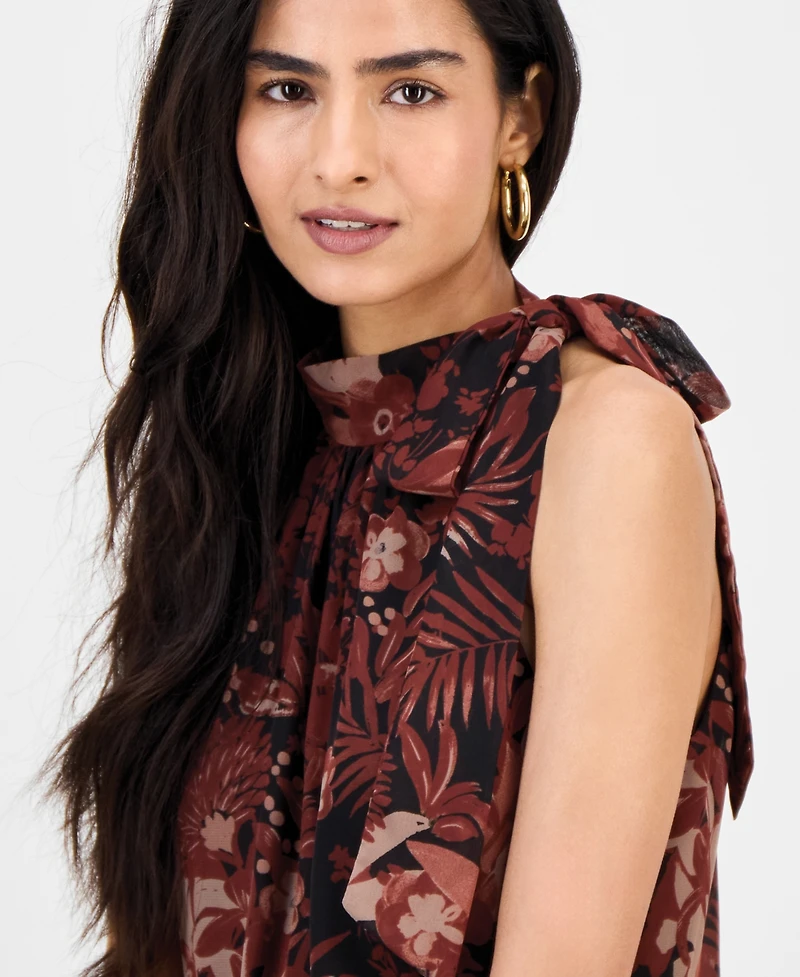 julia jordan Women's Tie-Neck Blouson Tiered Maxi Dress
