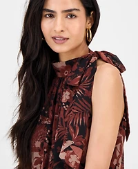 julia jordan Women's Tie-Neck Blouson Tiered Maxi Dress