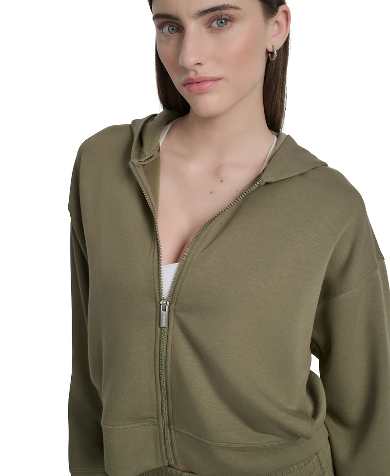 Dkny Sport Women's Drop-Shoulder High-Line Zip Scuba Hoodie