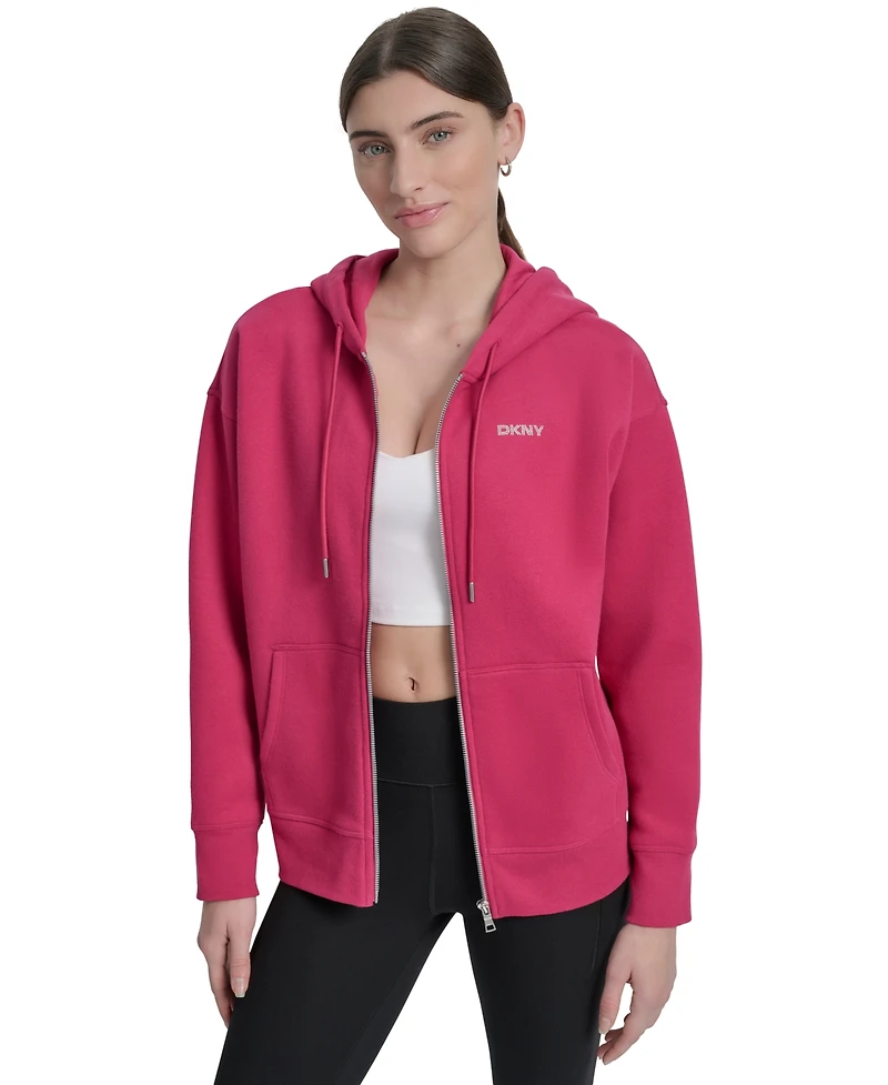 Dkny Sport Women's Studded Mini-Logo Full-Zip Fleece Hoodie