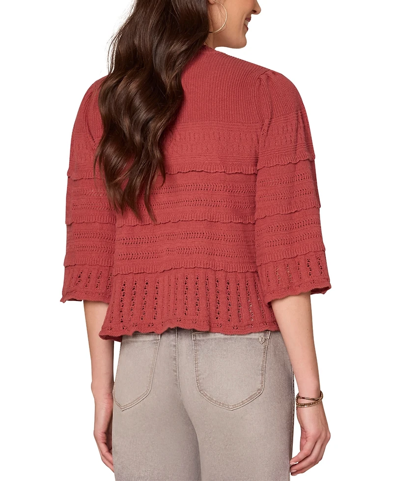 Democracy Petite Cotton Bell-Sleeve Crewneck Sweater