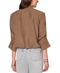 Democracy Petite Ruched-Sleeve Bubble-Hem Shirt
