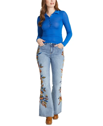 Driftwood Women's Farrah Feathery Leaf Flare-Leg Jeans