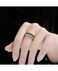 Genevive 14K Gold Plated with Green and Clear Cubic Zirconia Band Ring