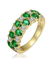 Genevive Sterling Silver 14K Gold Plated with Green & Clear Cubic Zirconia Band Ring