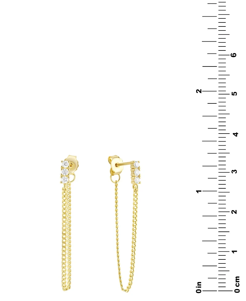 Cubic Zirconia Three Stone Chain Drop Earrings in 18k Gold-Plated Sterling Silver, Exclusively at Macy's