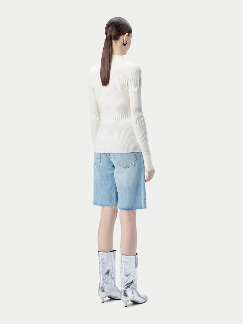 Gobi Cashmere Women's High-neck Ribbed Cotton Silk Blend Sweater