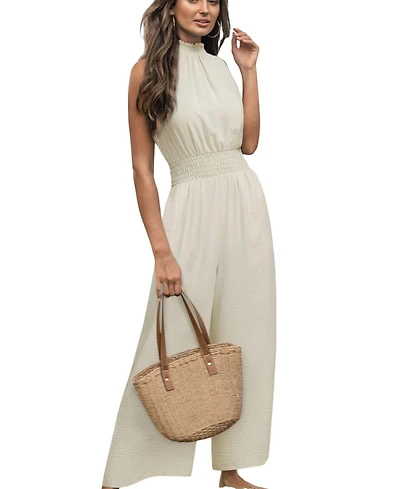 Cupshe Women's Sleeveless Textured Wide-Leg Jumpsuit