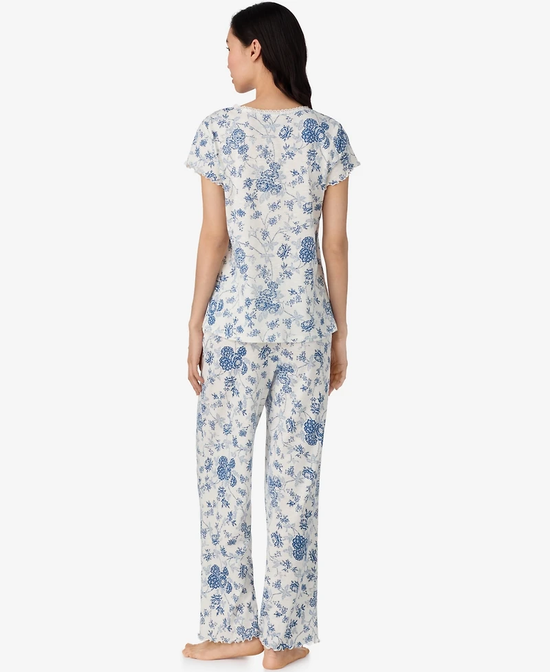 Lauren Ralph Women's Short Sleeve Ankle Pant Pajama Set