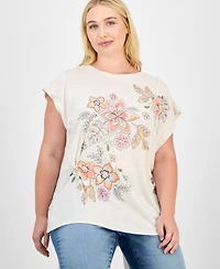Democracy Trendy Plus Origami Embroidered Cap-Sleeve Top