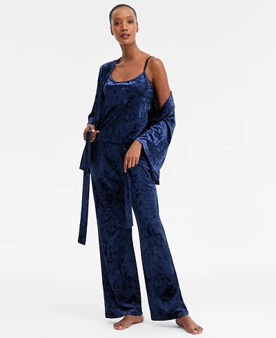 I.n.c. International Concepts Women's 3-Pc. Crushed Velvet Pajama Set, Macy's Exclusive