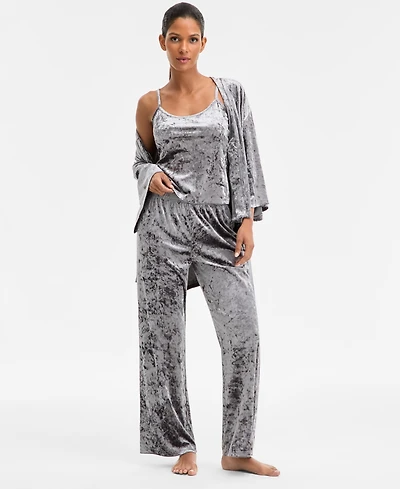 I.n.c. International Concepts Women's 3-Pc. Crushed Velvet Pajama Set, Macy's Exclusive