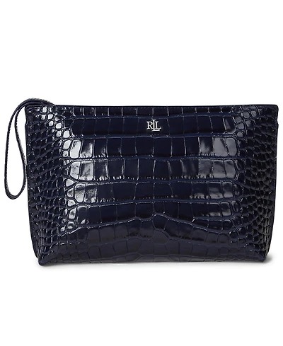 Lauren Ralph Crocodile-Embossed Leather Zipper Pouch