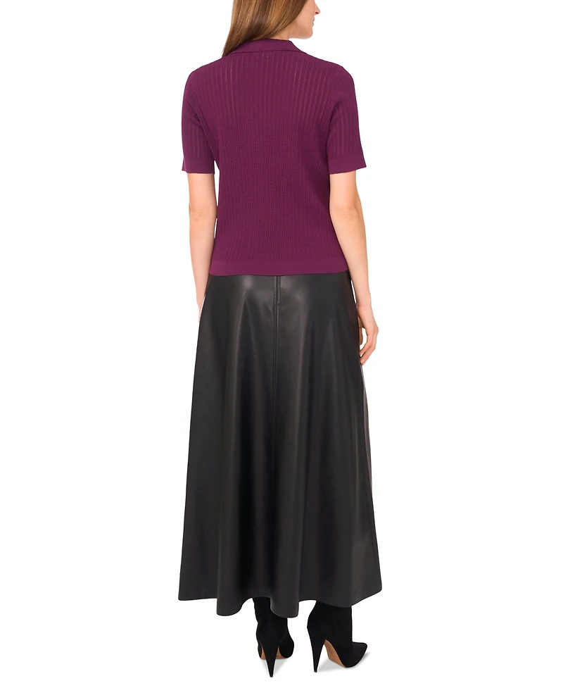 Vince Camuto Women's Pointelle Short-Sleeve Button-Front Top