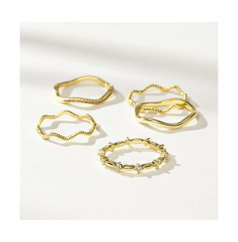 14k Gold-Plated, Cubic Zirconia Vintage 5 Layered Ring Set, Set of
