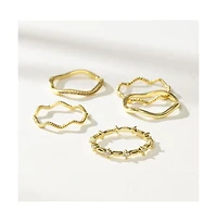 14k Gold-Plated, Cubic Zirconia Vintage 5 Layered Ring Set, Set of