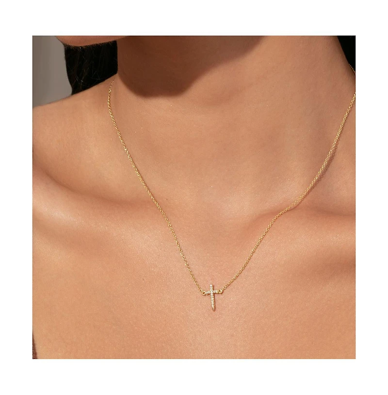 14K Gold-Plated Simple Cross Necklace, 14" + 2" extender