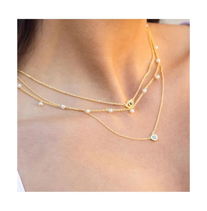 14k Gold-Plated Evil Eye Pave Necklace, 16" + 2" extender