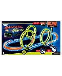R/C car and track with three loops and glow trace technology.