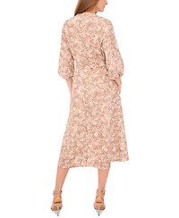 Vince Camuto Women's Printed Split-Neck Belted Midi Dress