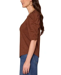 Democracy Petite Puff-Sleeve V-Neck Knit Top