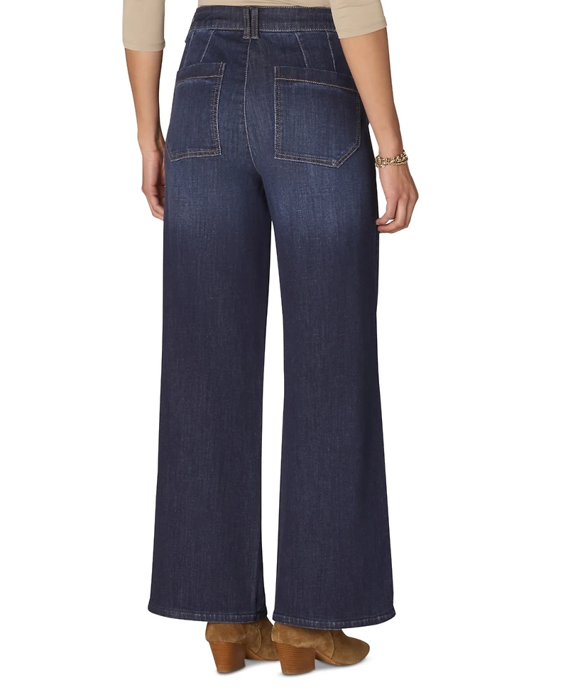 Democracy Petite "Ab"solution Skyrise Tulip-Hem Wide-Leg Jeans