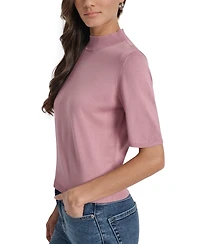 Dkny Jeans Petite Mock-Neck Embellished-Logo Sweater