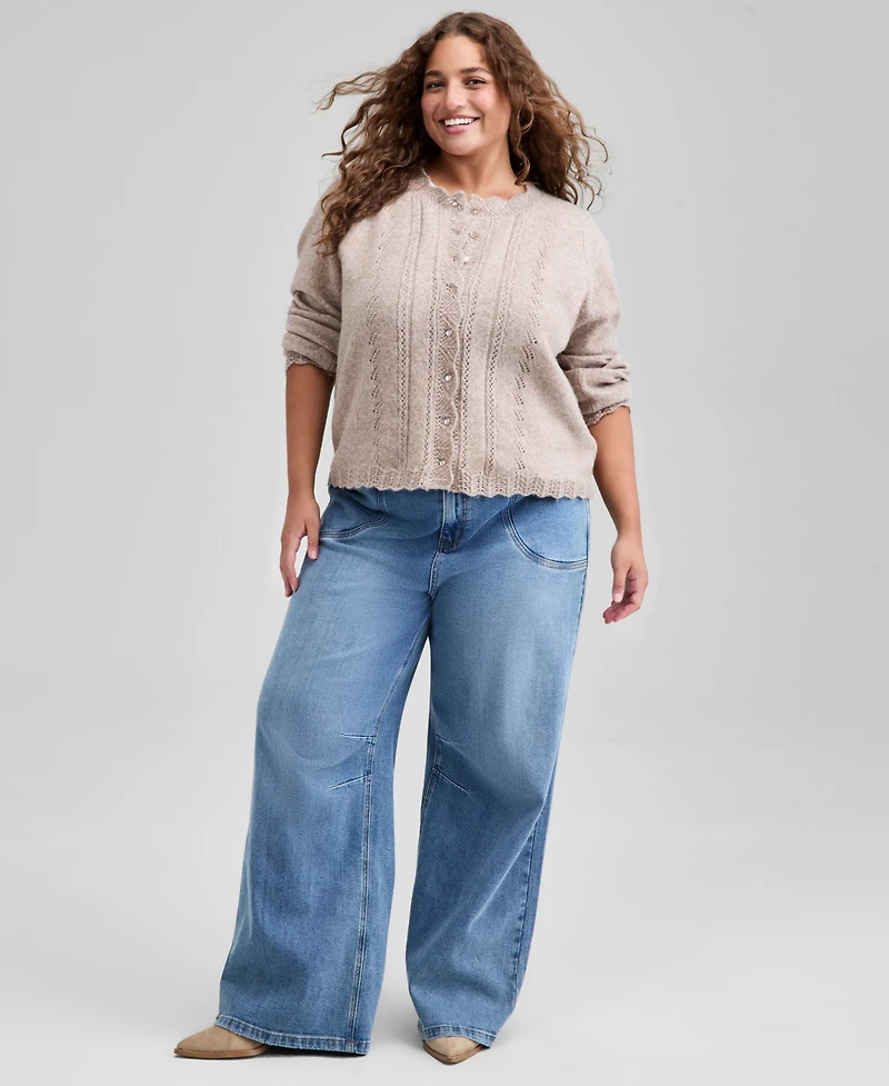 And Now This Trendy Plus Pointelle Knit Cardigan, Macy's Exclusive