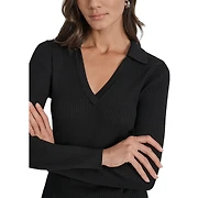 Dkny Jeans Petite Ribbed Johnny-Collar Sweater