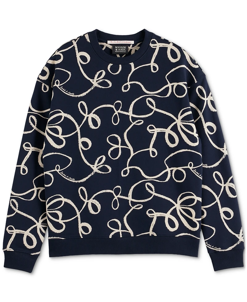 Scotch & Soda Men's Relaxed Fit Long Sleeve Ribbon Print Sweatshirt