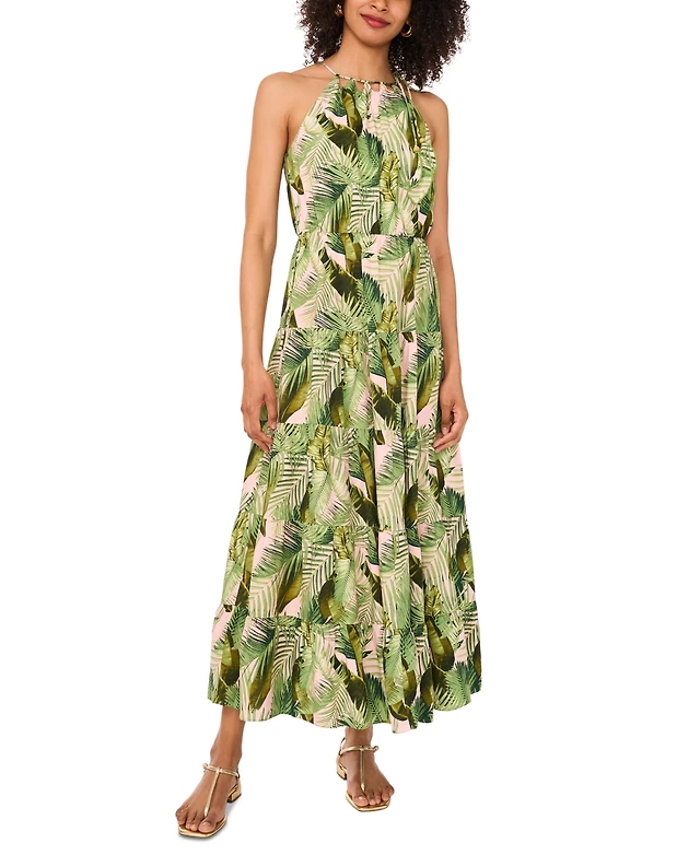 vince camuto printed halter fit & flare dress Cable Knit Long Sleeve Sweater Dress – Blue Zone Planet main image 1