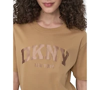 Dkny Sport Women's Varsity Satin Logo Oversized Cotton T-Shirt