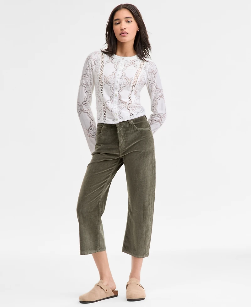 Free People Women's Button-Front Long Sleeve Lace Top