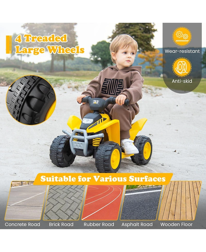 Gymax Cat Licensed Kids Ride on Atv with Horn Sound Led Headlight Foot Pedal