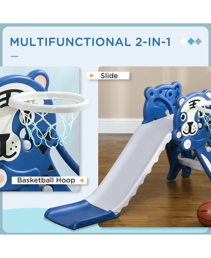 Cesicia 2 in 1 Toddler Slide for Indoors, Toy for Toddler, Easy Set Up Baby Slide with Basketball Hoop for Kids 18-36 Months