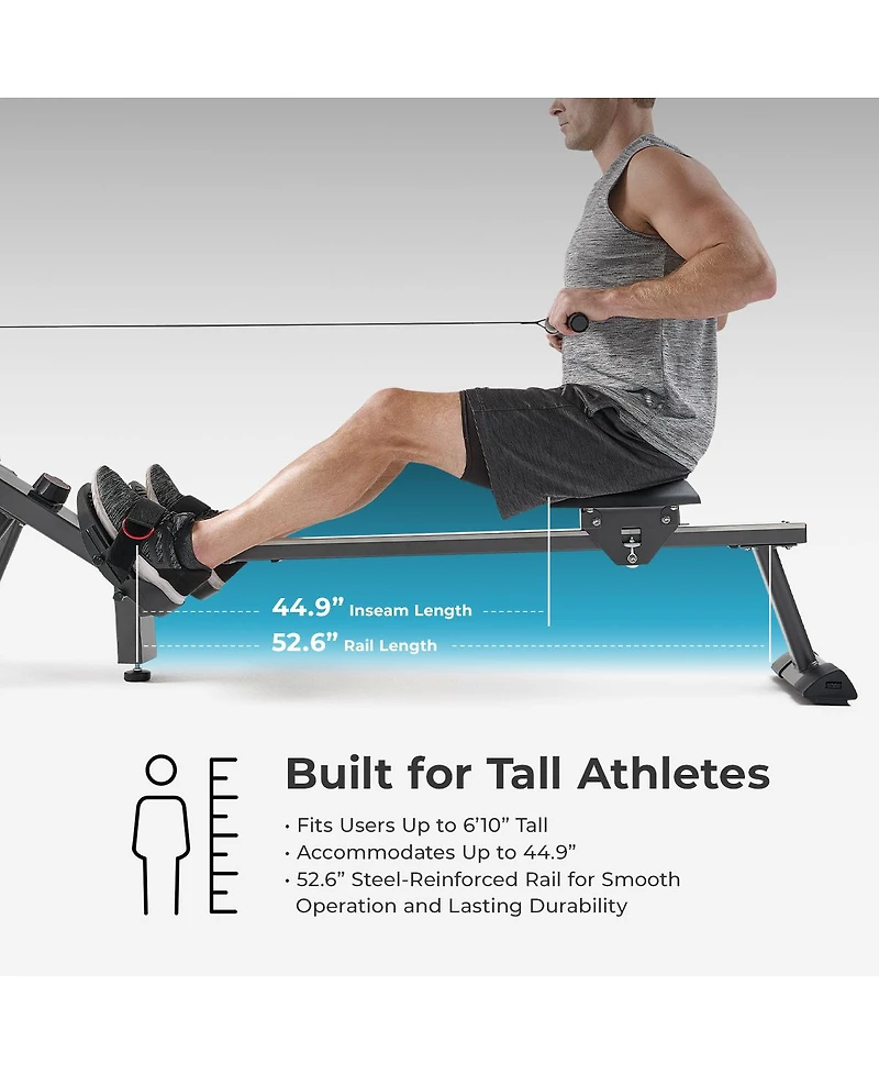 Sunny Health & Fitness Premium Smart Magnetic Air Rower, 300LB Weight Capacity, Free SunnyFit App w/ Bluetooth