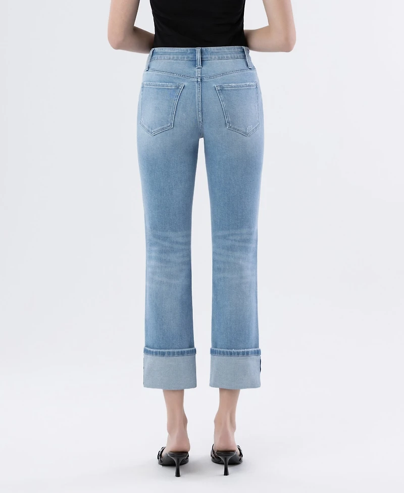 Flying Monkey Women's High Rise Cuffed Slim Straight Jeans
